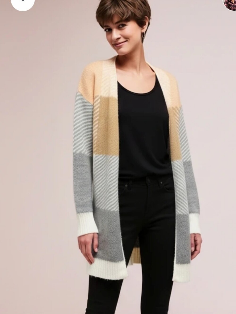 NWT Signature Studio Open-Front Colorblock Long Cardigan Sweater, Size S